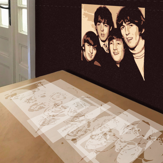 The Beatles stencil in 5 layers, simulated painting