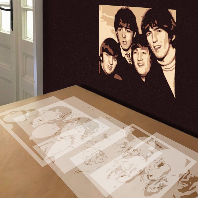 The Beatles stencil in 5 layers, simulated painting