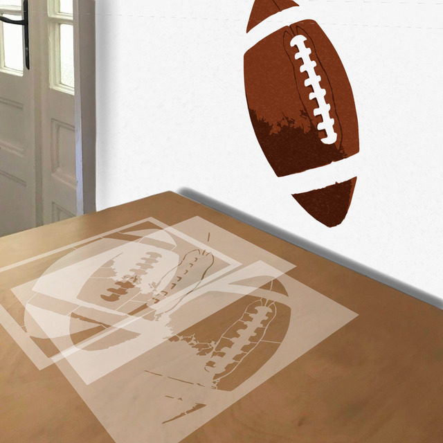 Football stencil in 3 layers, simulated painting