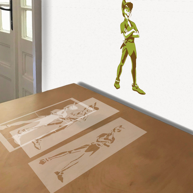 Peter Pan stencil in 3 layers, simulated painting