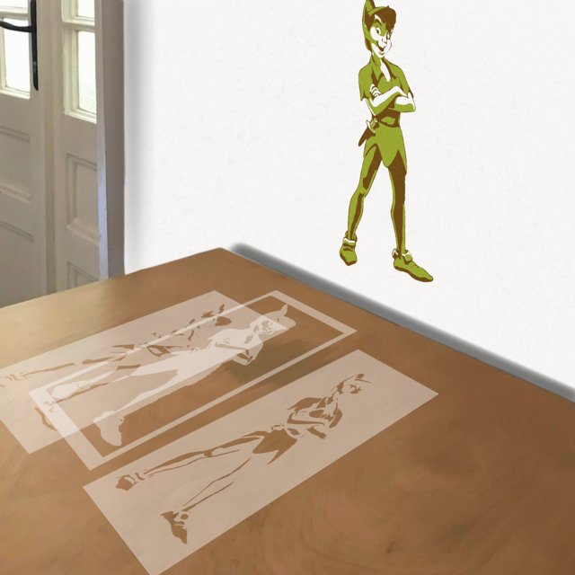 Peter Pan stencil in 3 layers, simulated painting