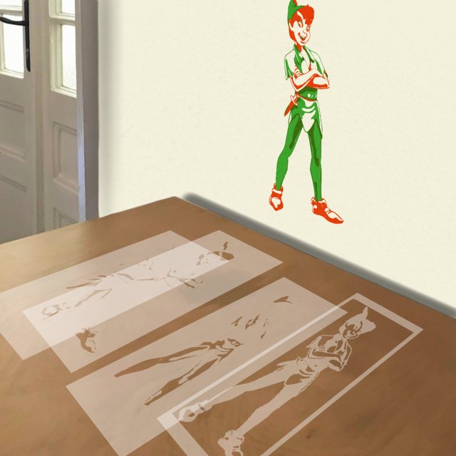 Peter Pan stencil in 4 layers, simulated painting