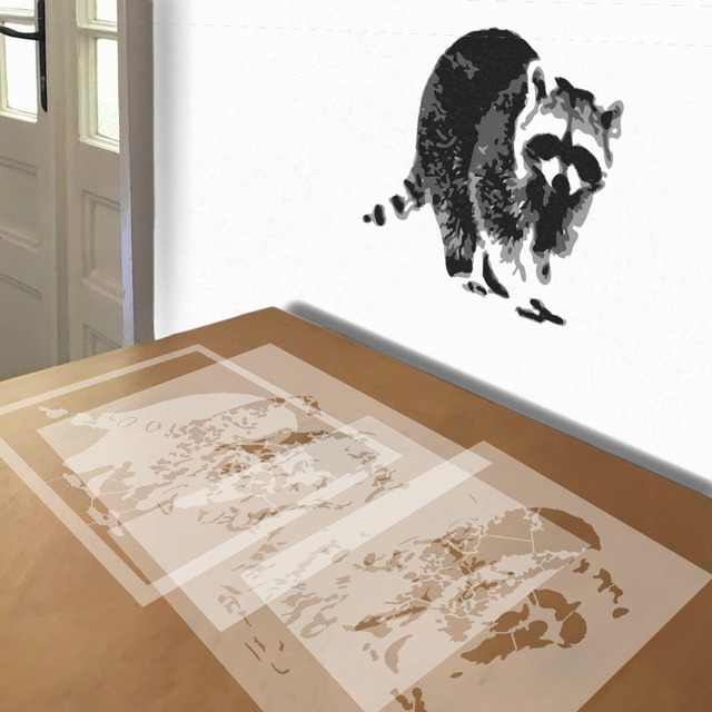 Raccoon stencil in 4 layers, simulated painting