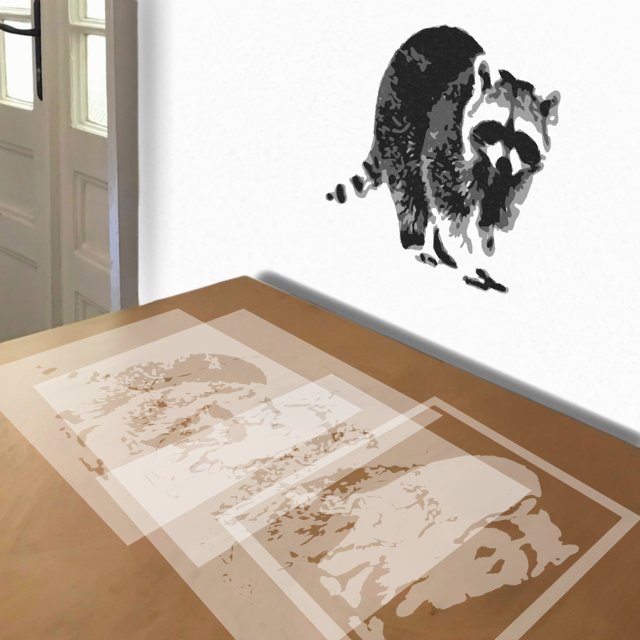 Raccoon stencil in 4 layers, simulated painting