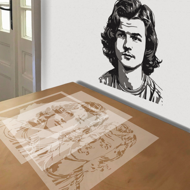 Joe Keery stencil in 3 layers, simulated painting
