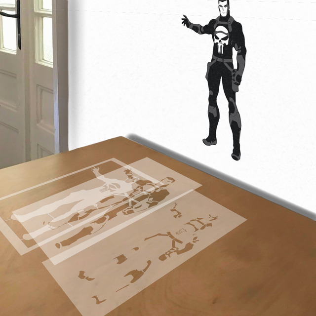 Simulated painting of stencil of The Punisher