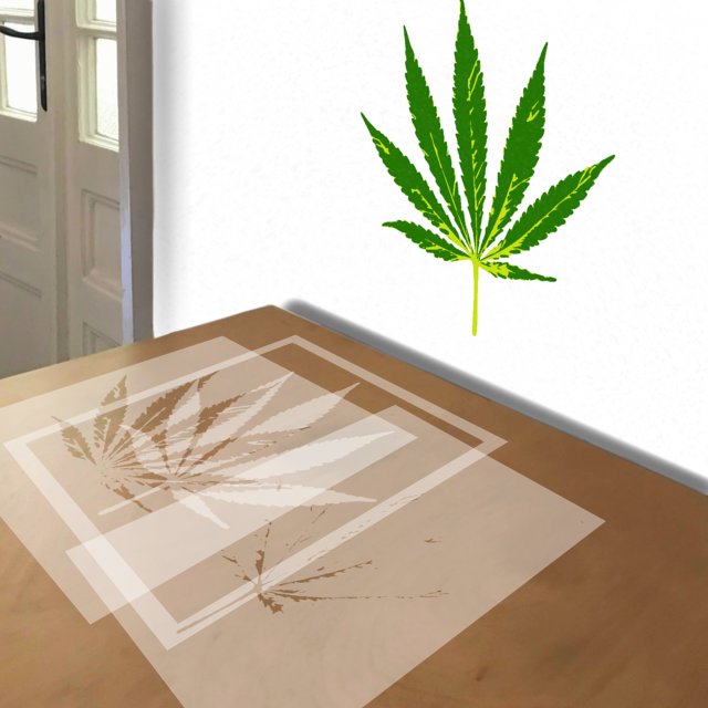 Marijuana Leaf stencil in 3 layers, simulated painting