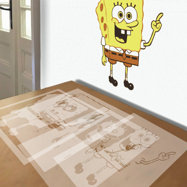 Spongebob stencil in 4 layers, simulated painting