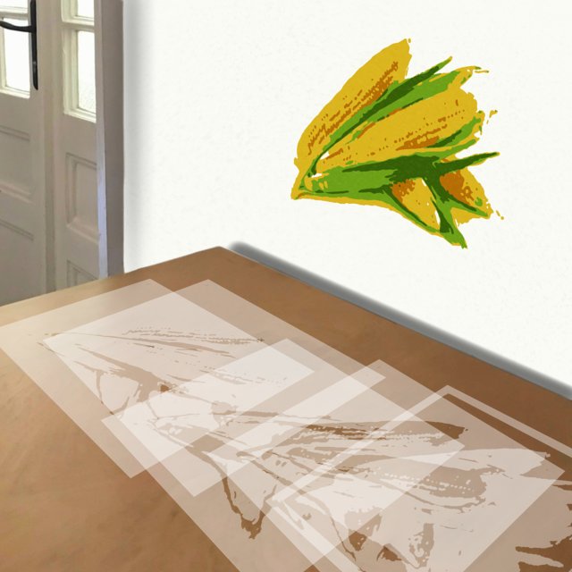 Corn stencil in 5 layers, simulated painting