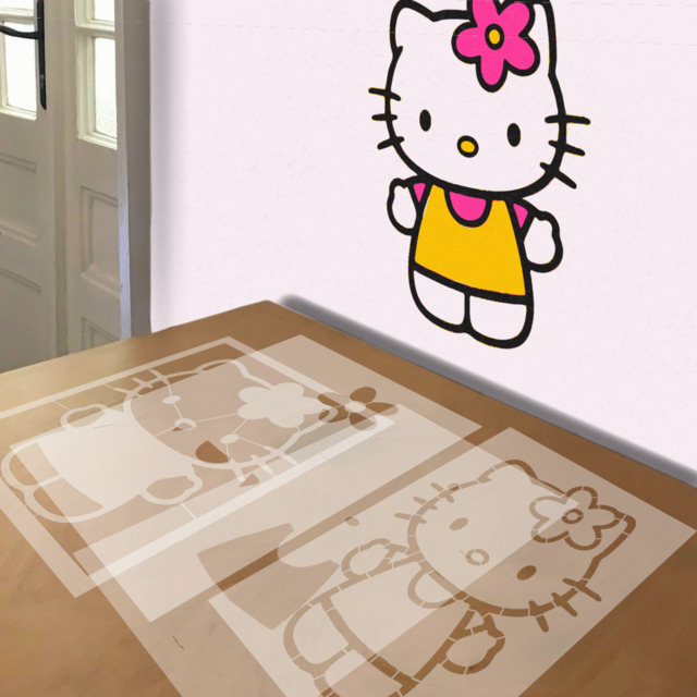 Hello Kitty stencil in 4 layers, simulated painting