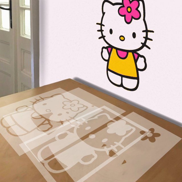 Hello Kitty stencil in 4 layers, simulated painting