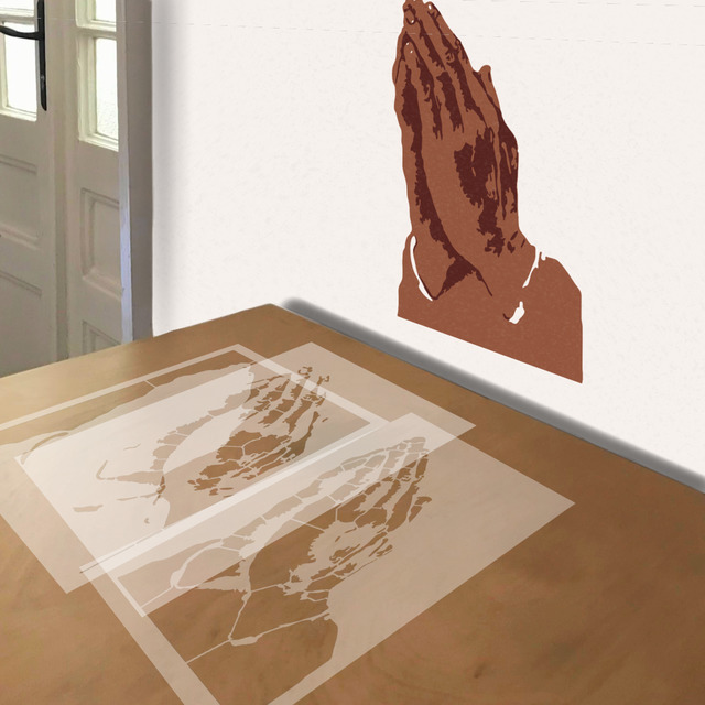 Praying Hands stencil in 3 layers, simulated painting