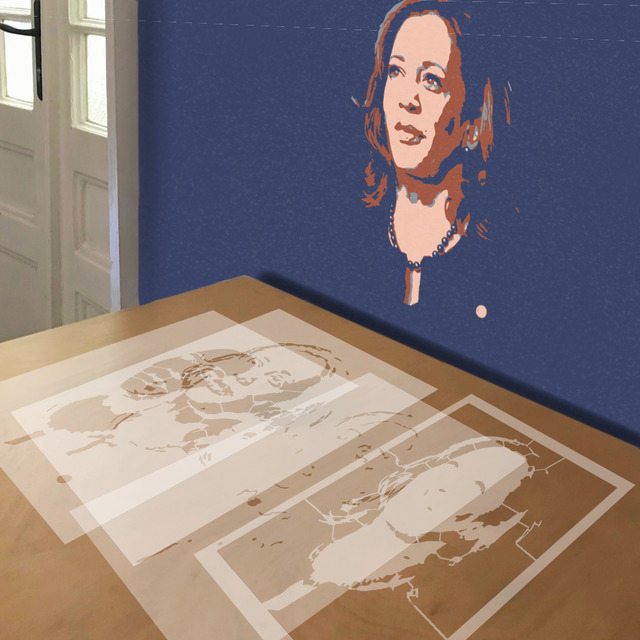 Kamala Harris stencil in 4 layers, simulated painting