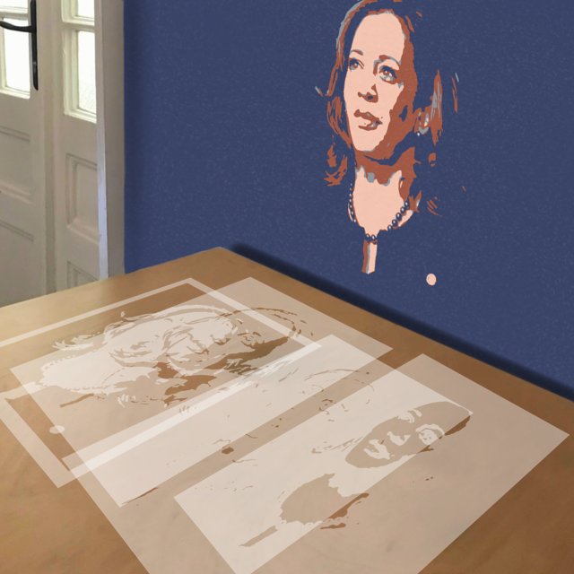 Kamala Harris stencil in 4 layers, simulated painting