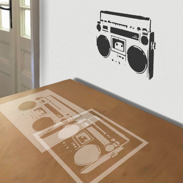 Boombox stencil in 2 layers, simulated painting