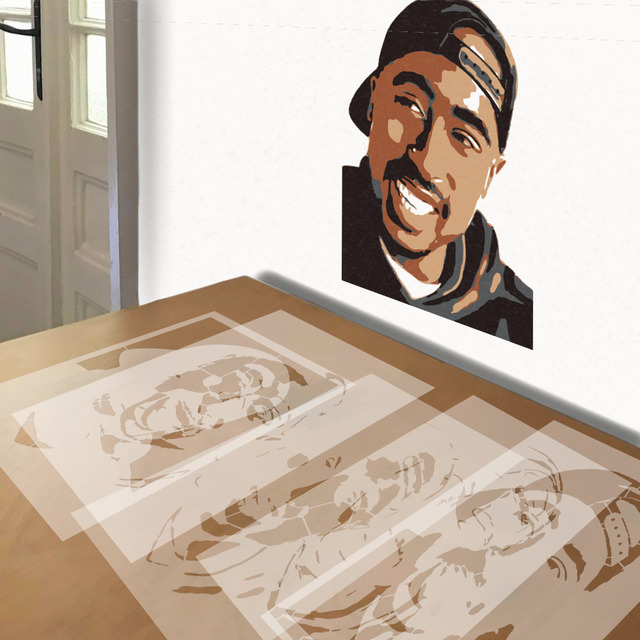 Simulated painting of stencil of Tupac Shakur