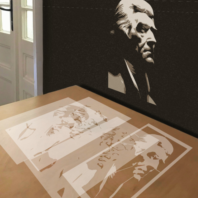 Thomas Jefferson stencil in 4 layers, simulated painting