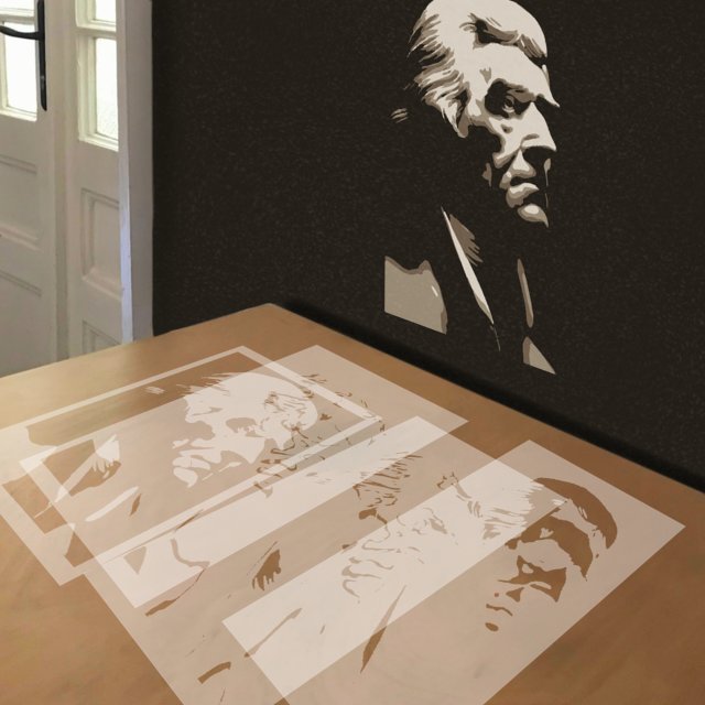 Thomas Jefferson stencil in 4 layers, simulated painting