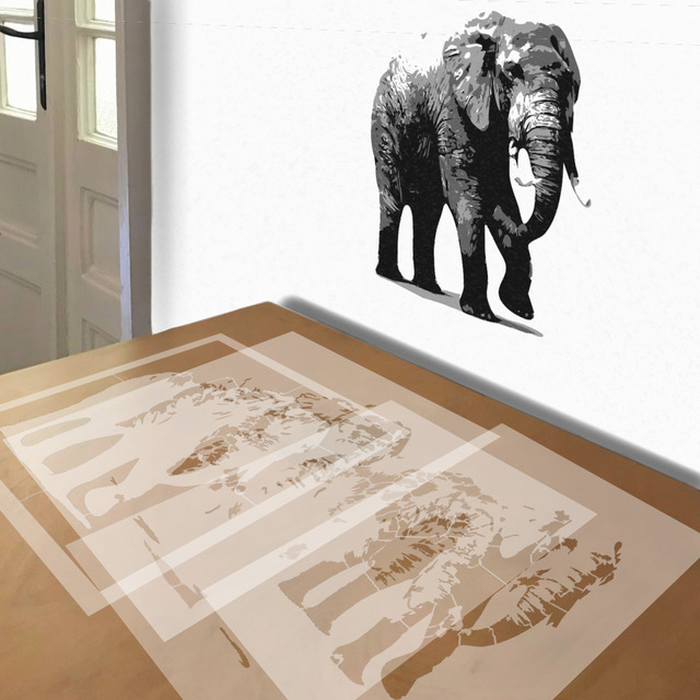 Elephant stencil in 4 layers, simulated painting