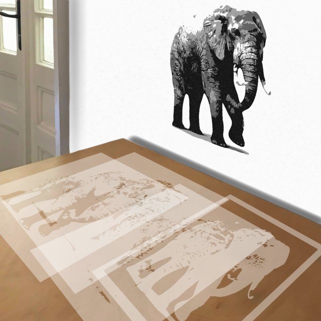 Elephant stencil in 4 layers, simulated painting