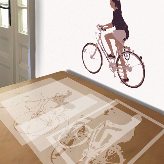 Ladies Bicycle stencil in 4 layers, simulated painting