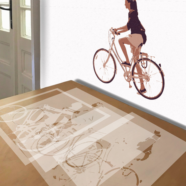 Ladies Bicycle stencil in 4 layers, simulated painting