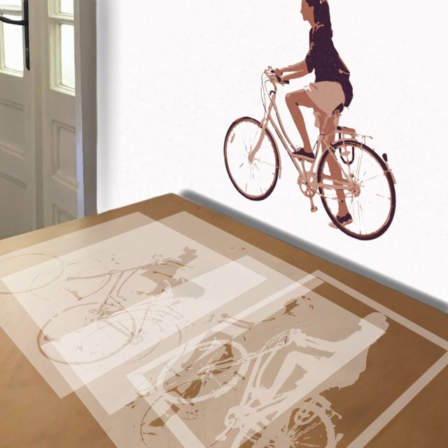 Ladies Bicycle stencil in 4 layers, simulated painting