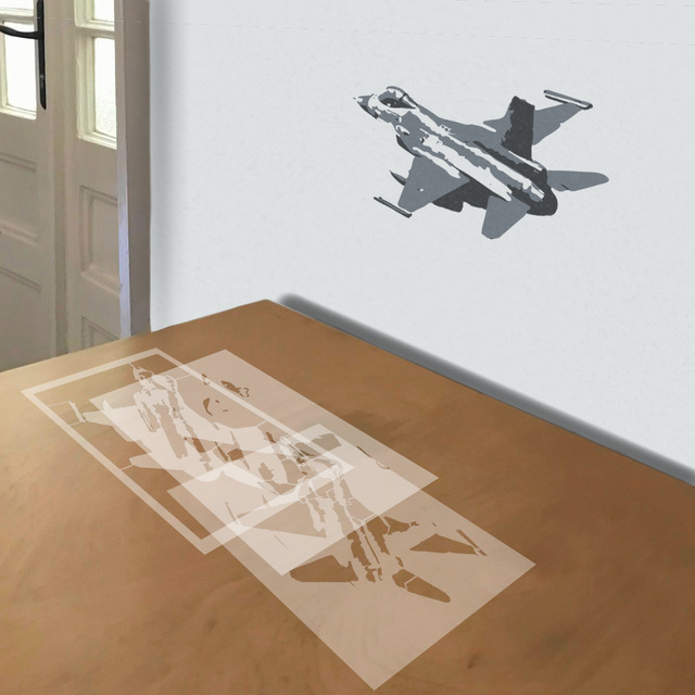 F-16 stencil in 3 layers, simulated painting