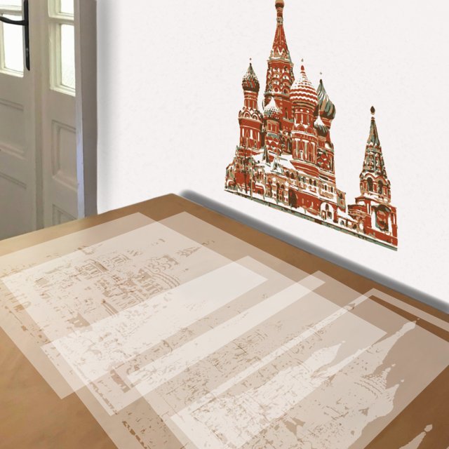 St Basil's Cathedral stencil in 5 layers, simulated painting