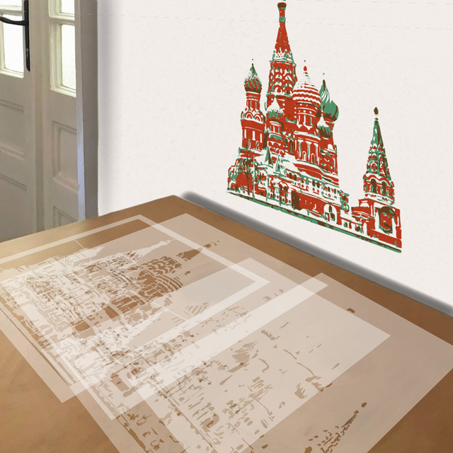 St Basil's Cathedral stencil in 4 layers, simulated painting