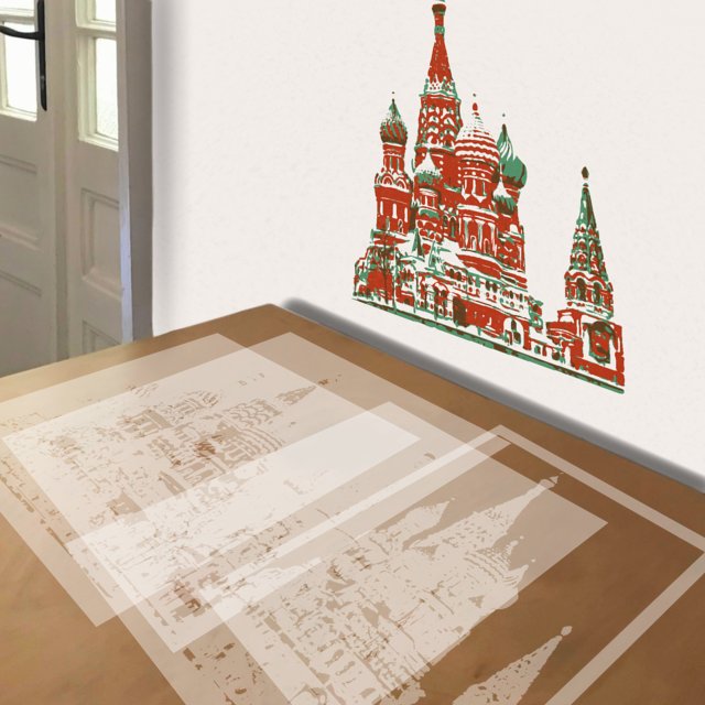 St Basil's Cathedral stencil in 4 layers, simulated painting