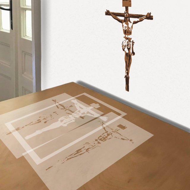 Crucifix stencil in 3 layers, simulated painting