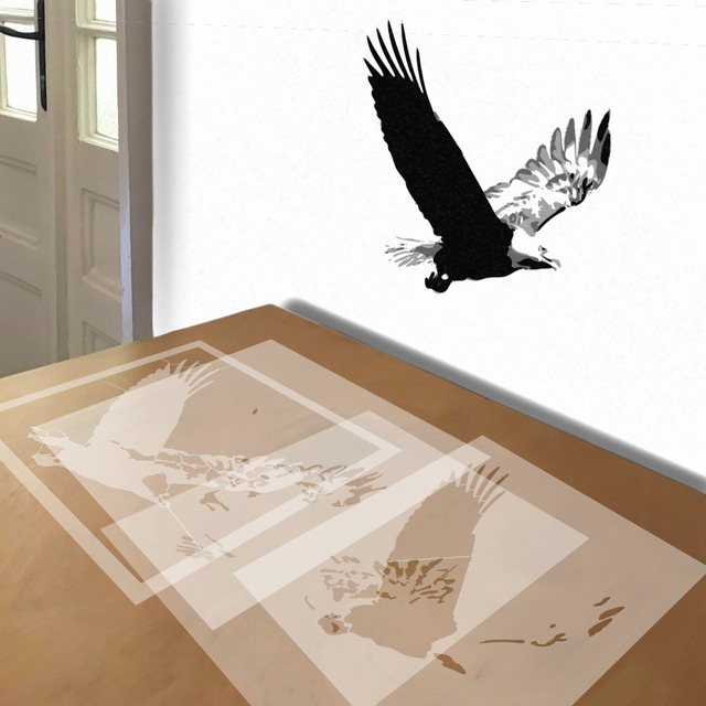 Bald Eagle stencil in 4 layers, simulated painting