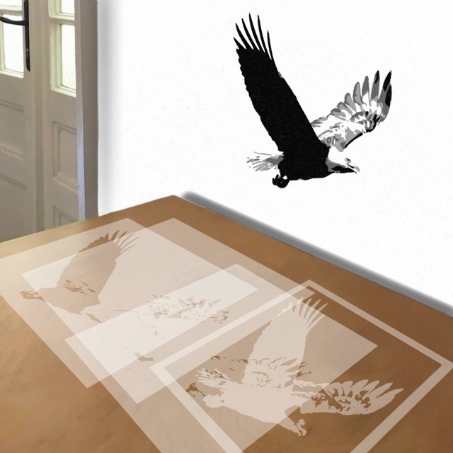 Bald Eagle stencil in 4 layers, simulated painting