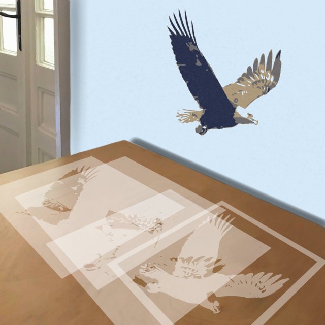 Bald Eagle stencil in 4 layers, simulated painting