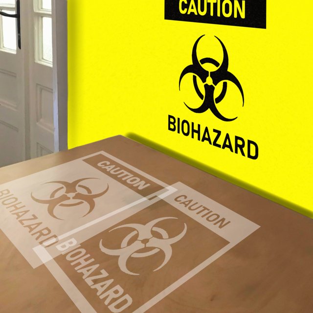 Biohazard stencil in 2 layers, simulated painting