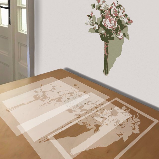 Simple Wedding Bouquet stencil in 4 layers, simulated painting