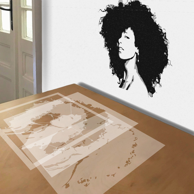 Alicia Keys stencil in 3 layers, simulated painting