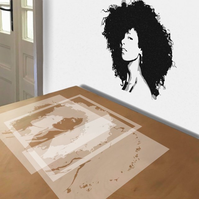 Alicia Keys stencil in 3 layers, simulated painting