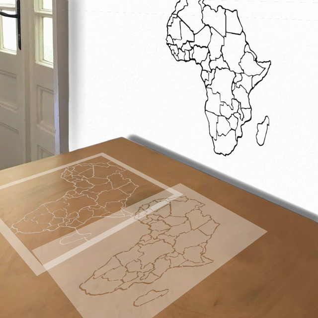 Africa Map stencil in 2 layers, simulated painting
