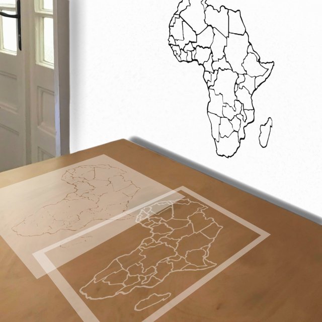 Africa Map stencil in 2 layers, simulated painting