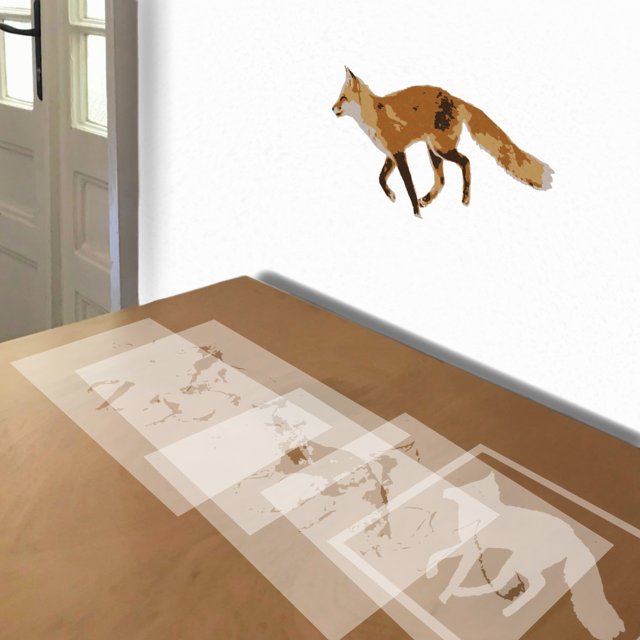 Fox stencil in 5 layers, simulated painting