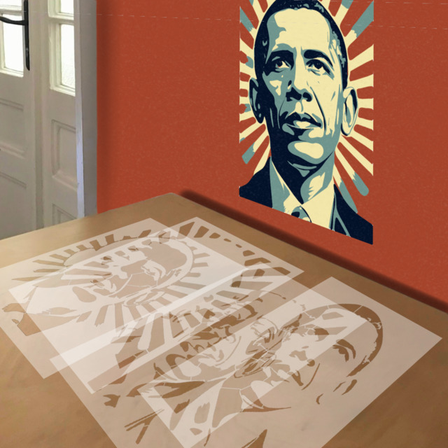 Obey Obama stencil in 4 layers, simulated painting