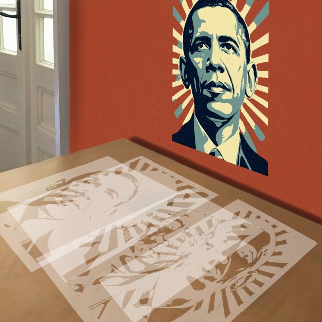 Obey Obama stencil in 4 layers, simulated painting