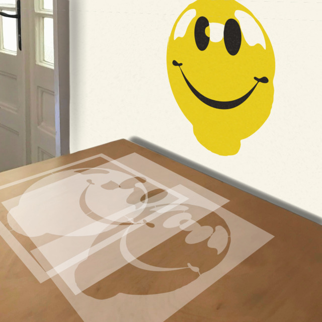 Smiley Face Balloon stencil in 3 layers, simulated painting