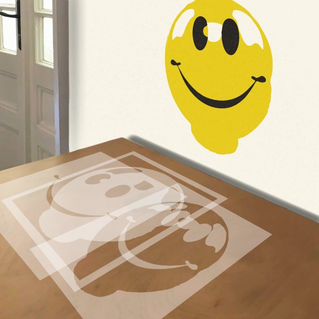 Smiley Face Balloon stencil in 3 layers, simulated painting