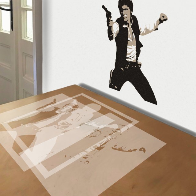 Han Solo stencil in 3 layers, simulated painting