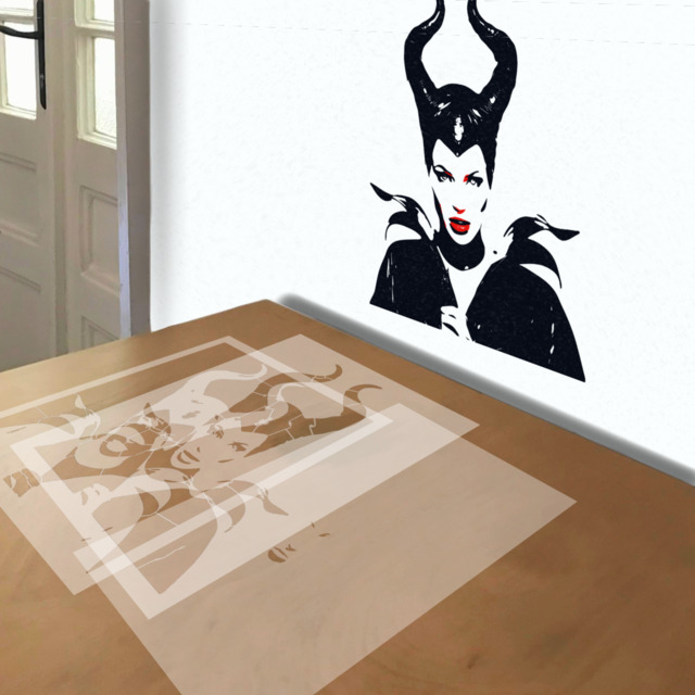 Maleficent stencil in 3 layers, simulated painting