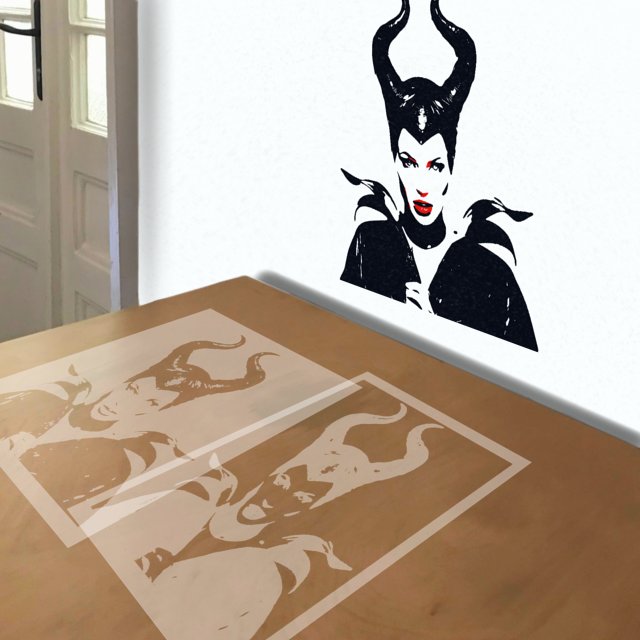 Maleficent stencil in 3 layers, simulated painting