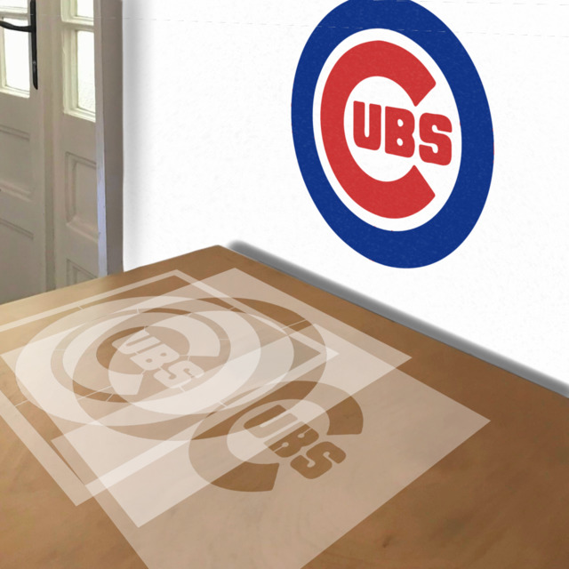 Chicago Cubs stencil in 3 layers, simulated painting